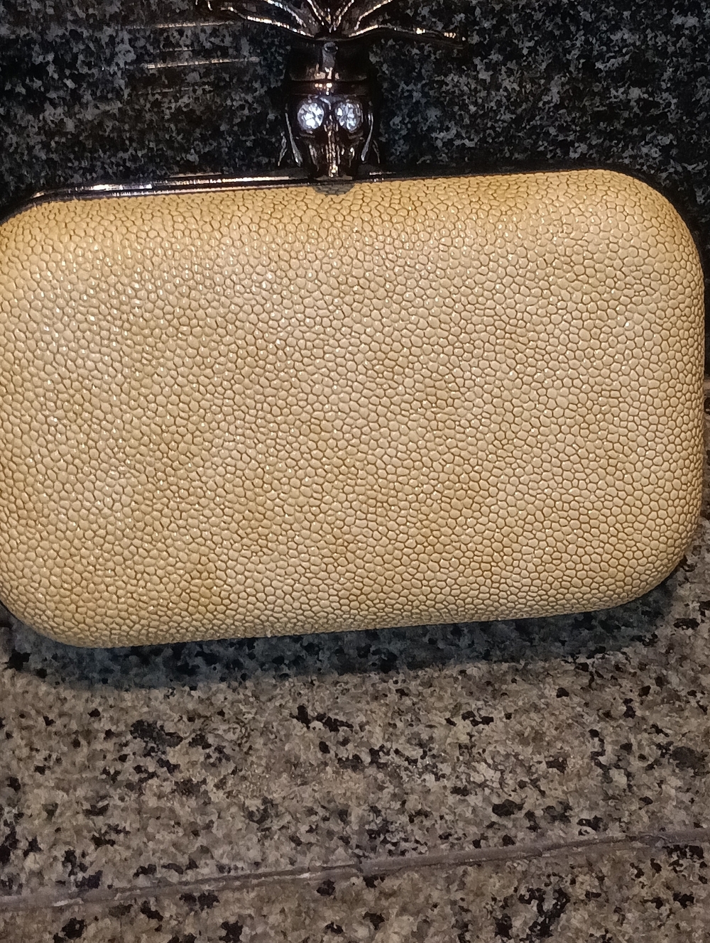 JNB Faux Stingray Shagreen Skull Clutch – Edgy Gunmetal Crystal Evening Bag - Picture 14 of 16